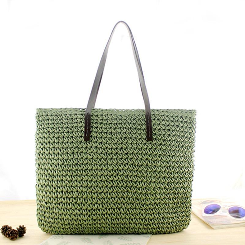 A Beachside Dream: Layfoo's Paper Woven Tote Bag with Large Capacity and Chic PU Handle
